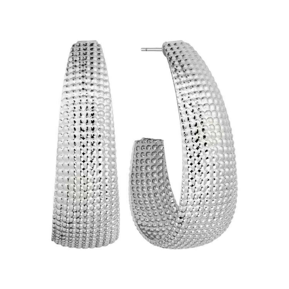 Whats Hot Jewelry Women's Casual Silver Dot Textured Teardrop 1" Hoop Earring